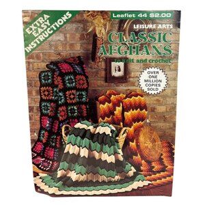 Classic Afghans Knit & Crochet Patterns Leisure Arts Leaflet #44 '74 Edition Vtg